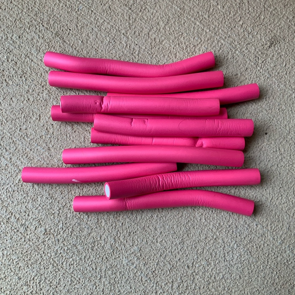 Flexible Bendable Heatless Hair Curling Rods Foam Pink Set X 11